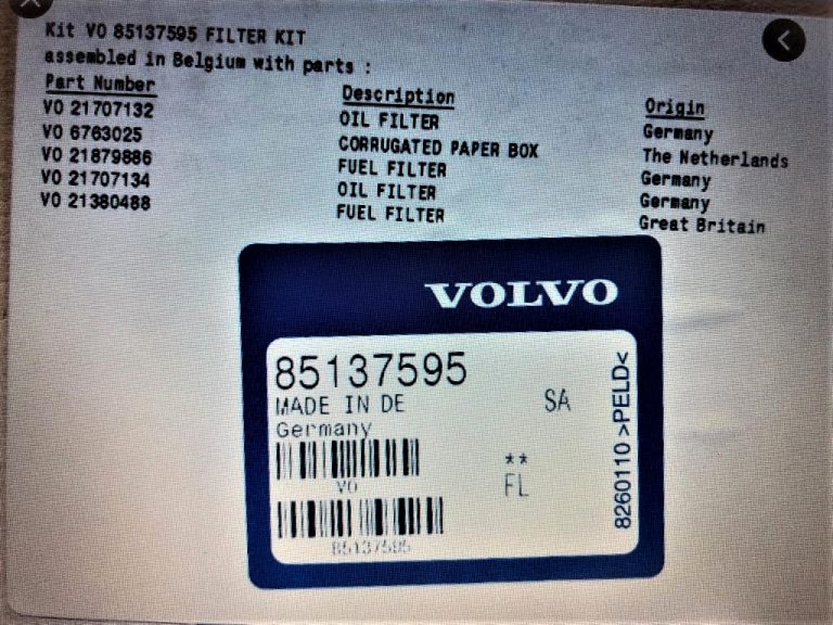 85137595 volvo комплект фильтров 85137595 volvo комплект фильтров
