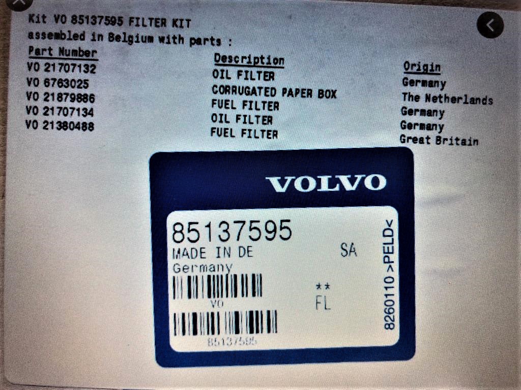 85137595 volvo комплект фильтров 85137595 volvo комплект фильтров